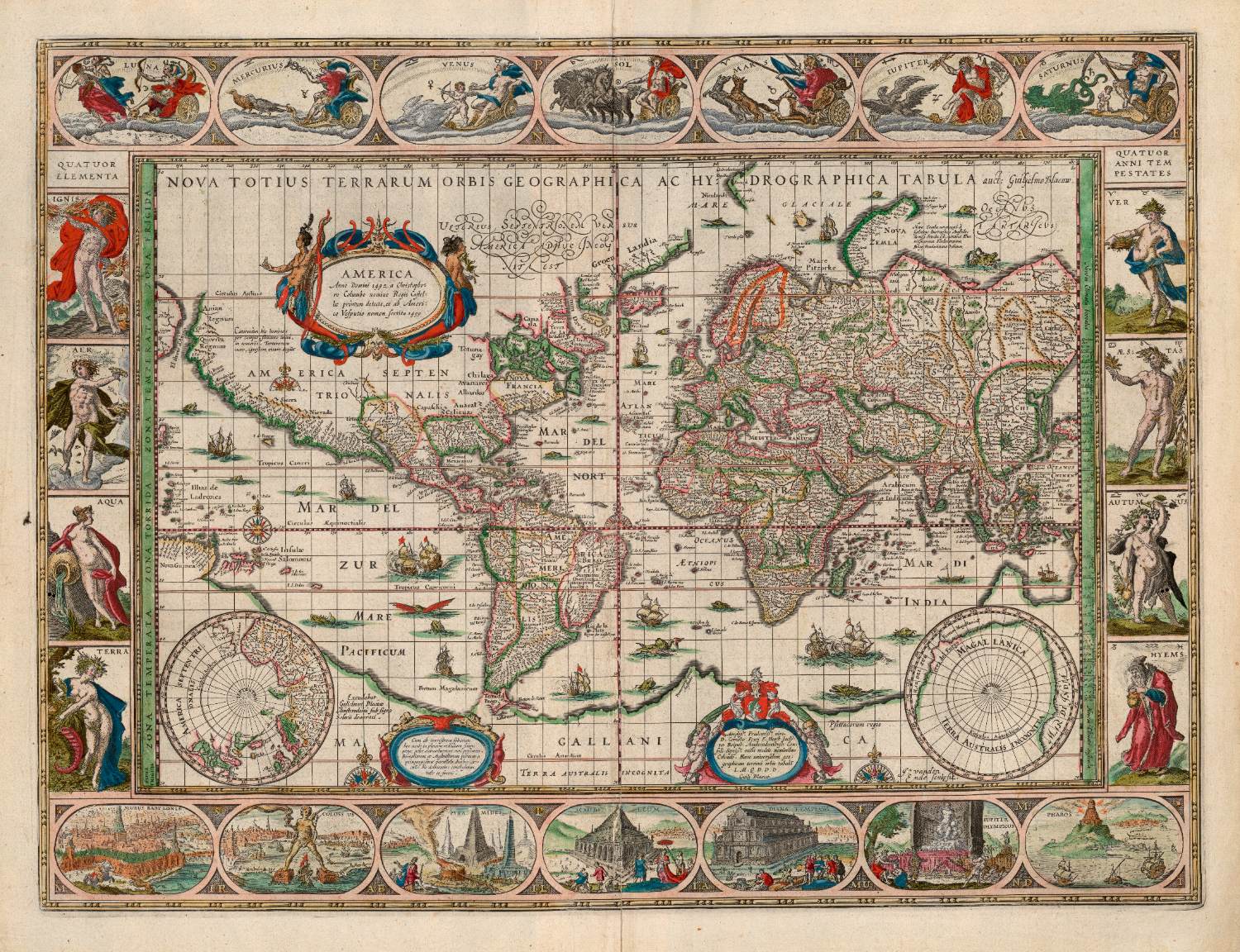 Willem Blaeu world map, antique map valuations